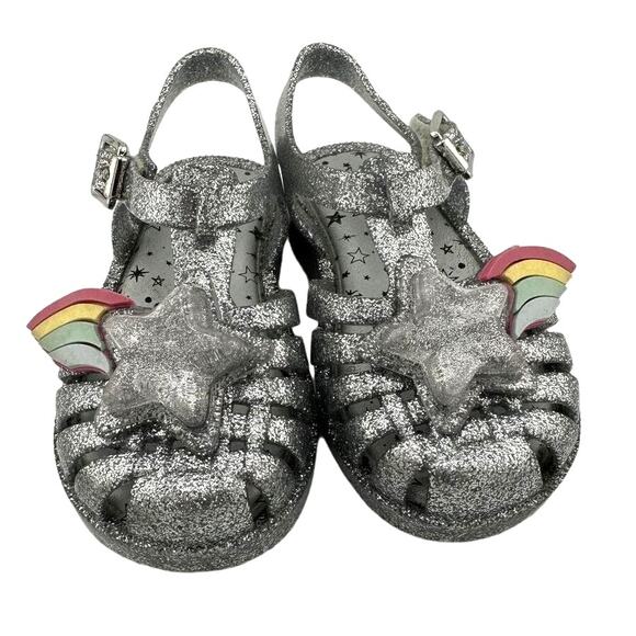 Mini Melissa Silver Sparkle Sandals Toddler Size 7 - Picture 2 of 4